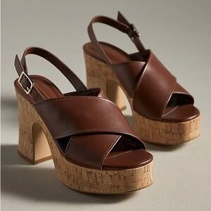 Brown cross strap woven platform sandals by Anthropologie